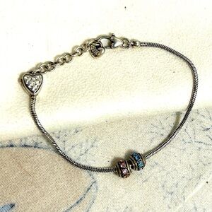 Brighton Heart Slide Charm Bracelet with 2 Mini Spacers Silver Plated 7" to 8"